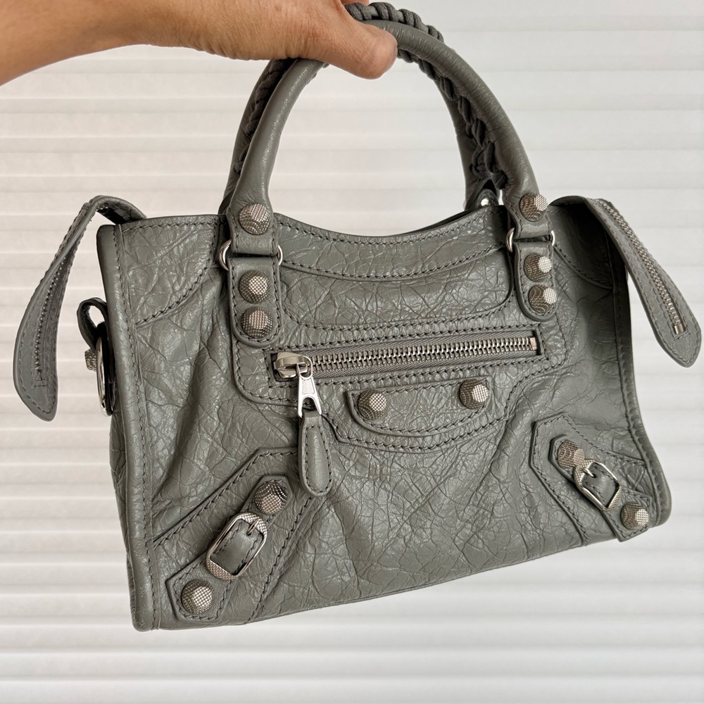 AUTHENTIC Balenciaga Mini City - smooth glazed gray leather